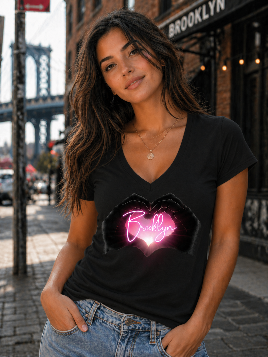 Women Brooklyn Love- V-neck T-shirt